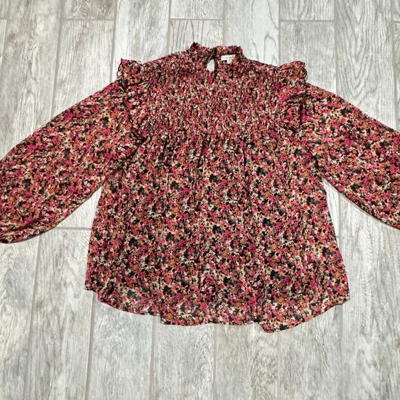 Ophelia Roe Floral Blouse 2X Smocked Bodice Balloon Sleeves Romantic - Picture 9 of 12